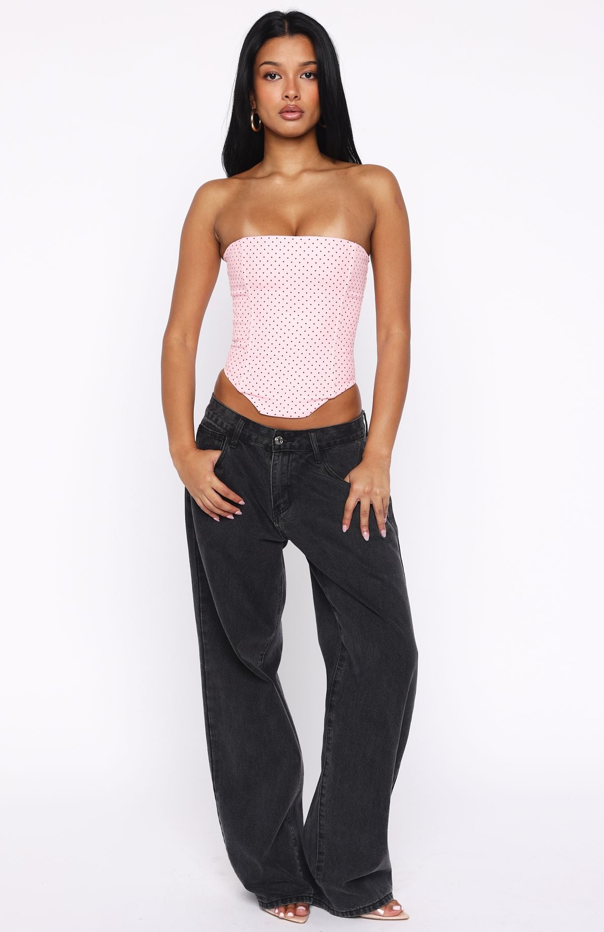 White Fox Let It Go Strapless Bustier Pink Polka Dot