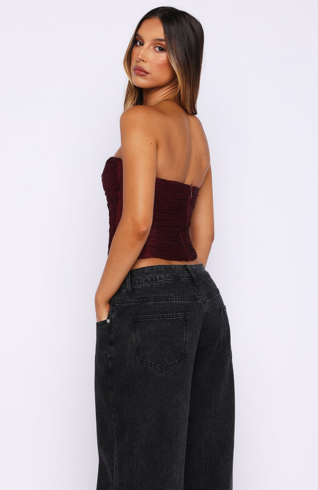 White Fox All Too Well Fringe Bustier Burgundy