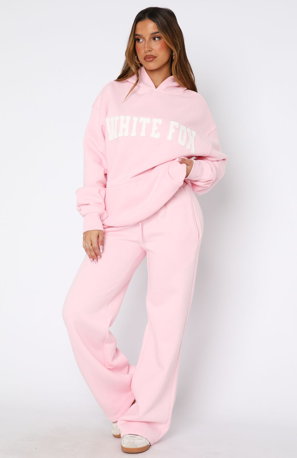 White Fox Shout It Out Wide Leg Sweatpants Pink