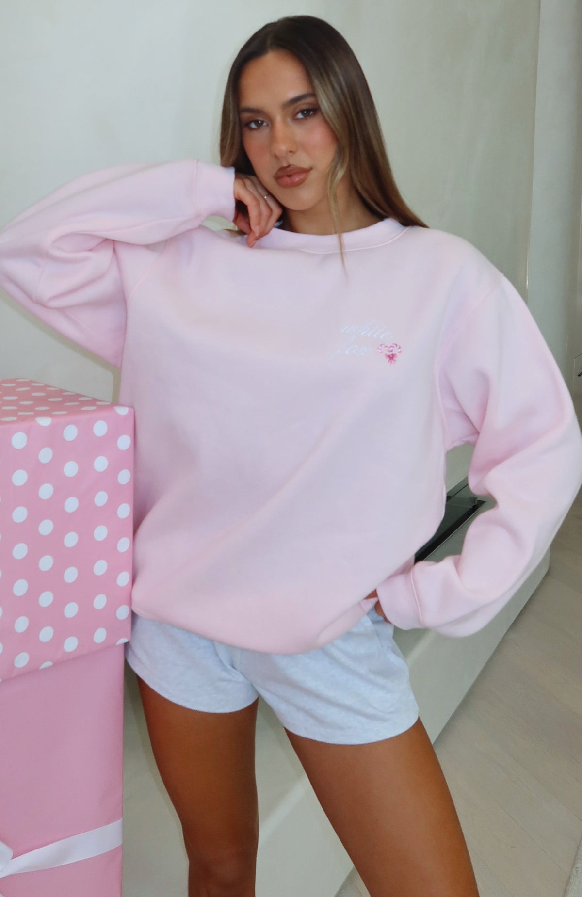 White Fox Candy Cane Christmas Oversized Sweater Cupcake