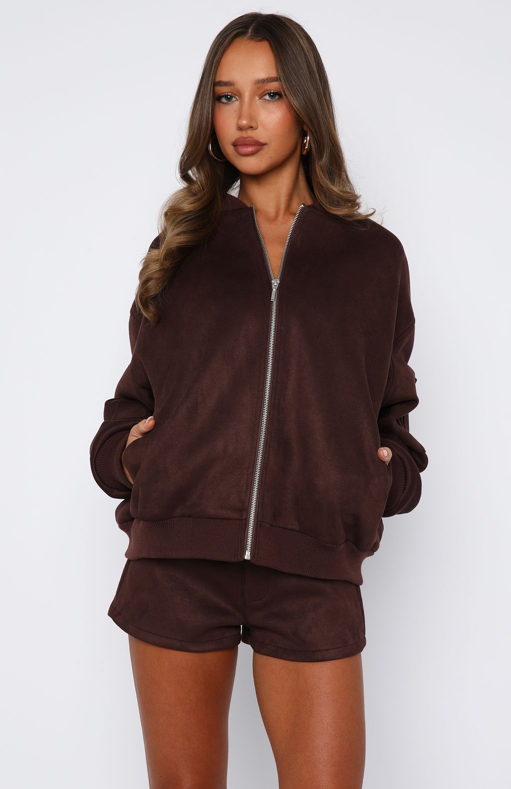 White Fox Confidence Level Suede Jacket Chocolate