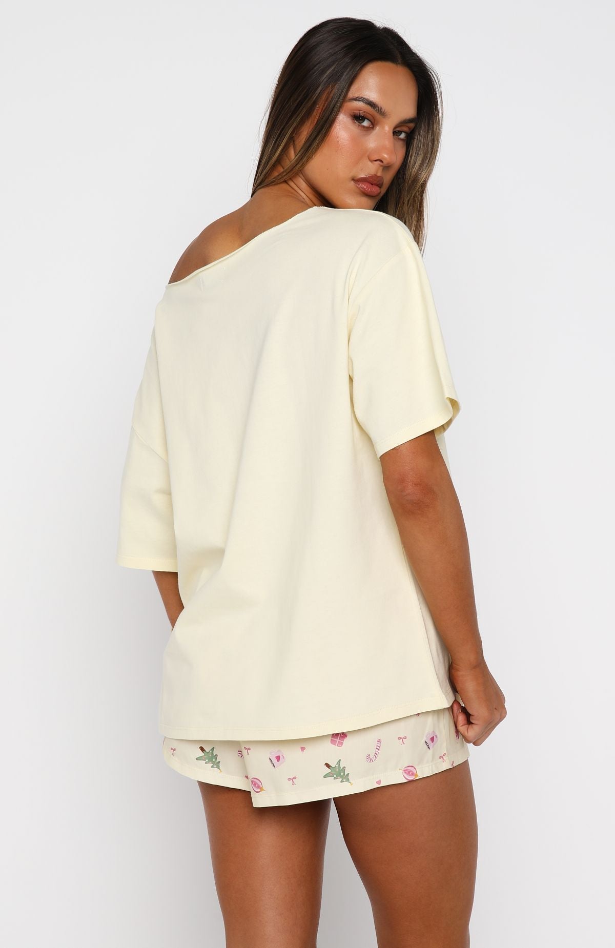 White Fox Sweetheart Pyjama Off Shoulder Tee Lemon