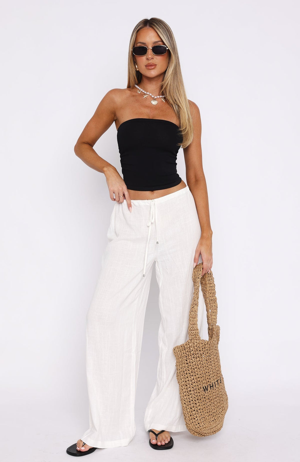 White Fox Burning Love Linen Pants White