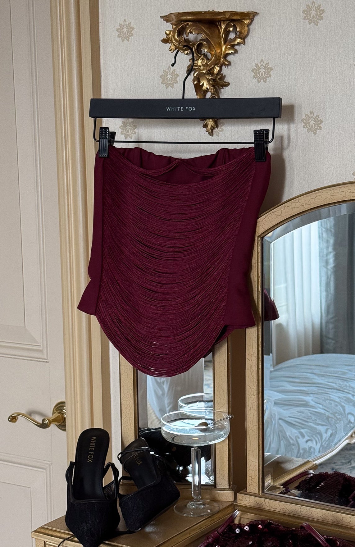 White Fox All Too Well Fringe Bustier Burgundy