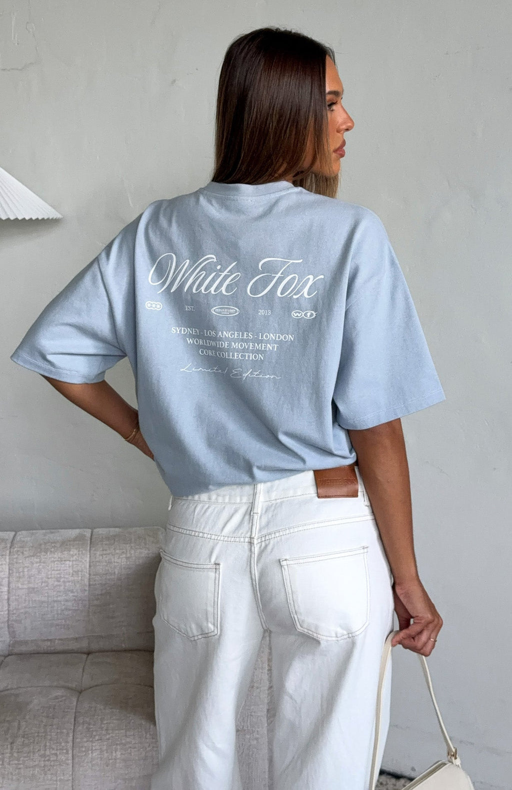White Fox At Second Glance Oversized Tee Light Blue