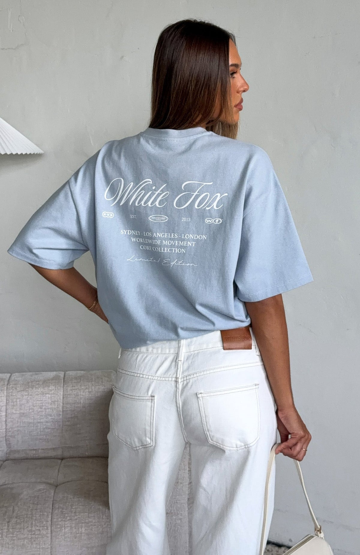 White Fox At Second Glance Oversized Tee Light Blue