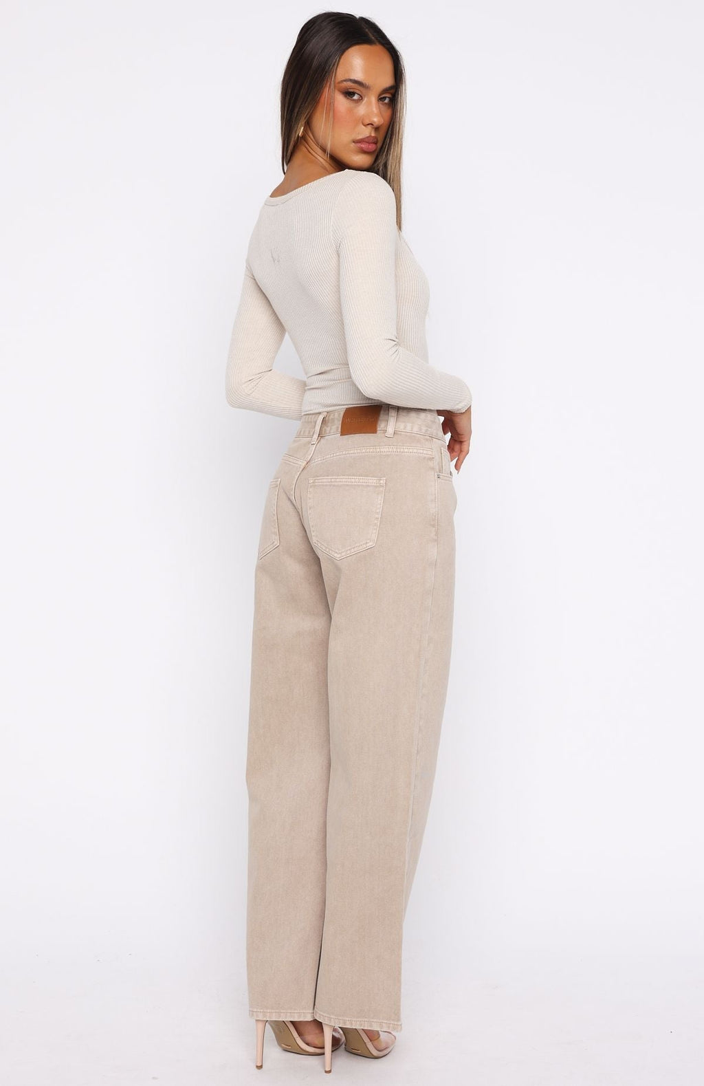 White Fox Bring The Style Low Rise Wide Leg Jeans Sesame Wash