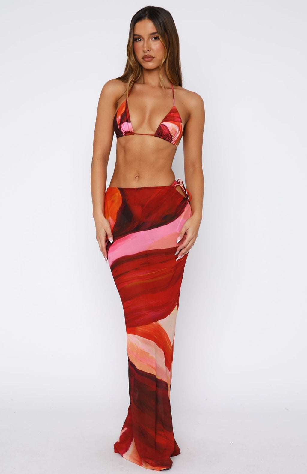 White Fox Luminous Maxi Skirt Sunset Petal