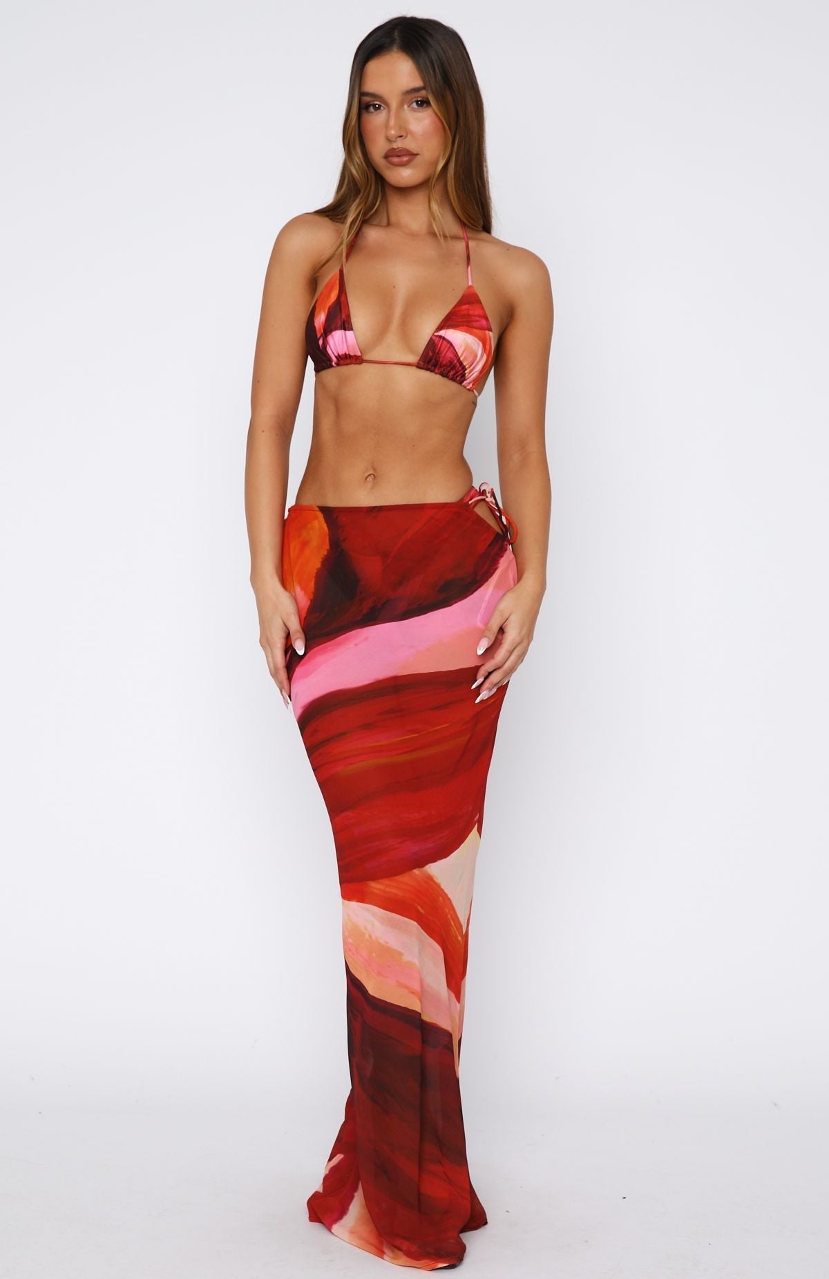 White Fox Luminous Maxi Skirt Sunset Petal
