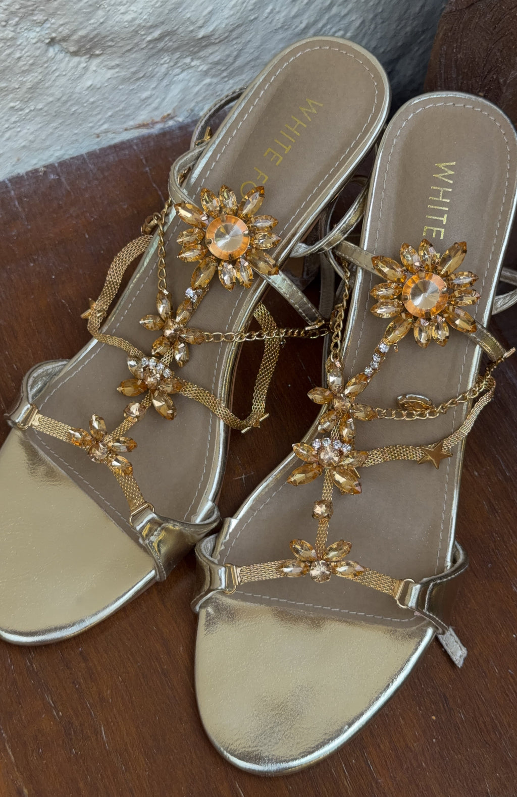 White Fox Chaya Embellished Wrap Heel Champagne