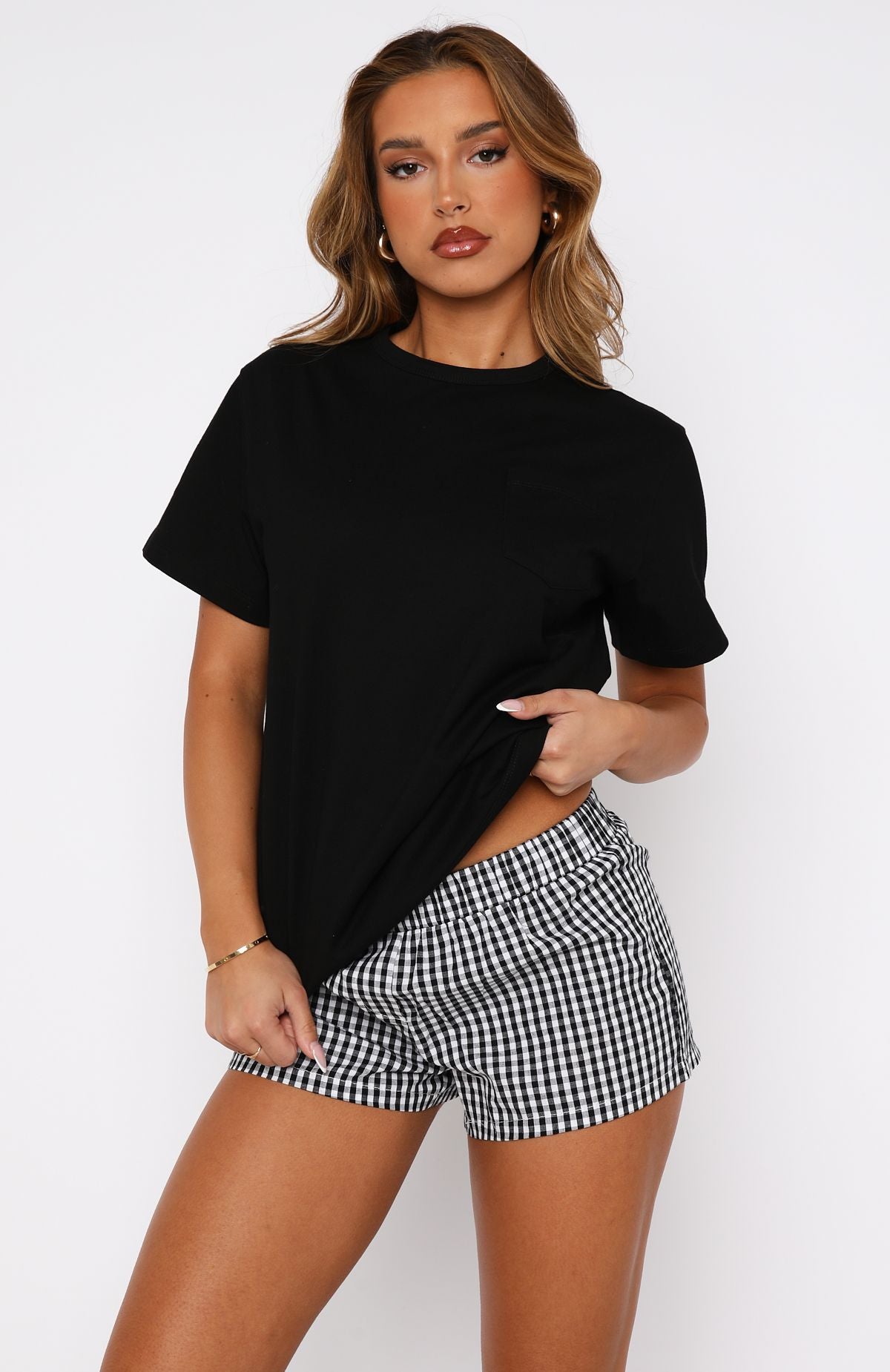 White Fox Thought About It Shorts Black Gingham