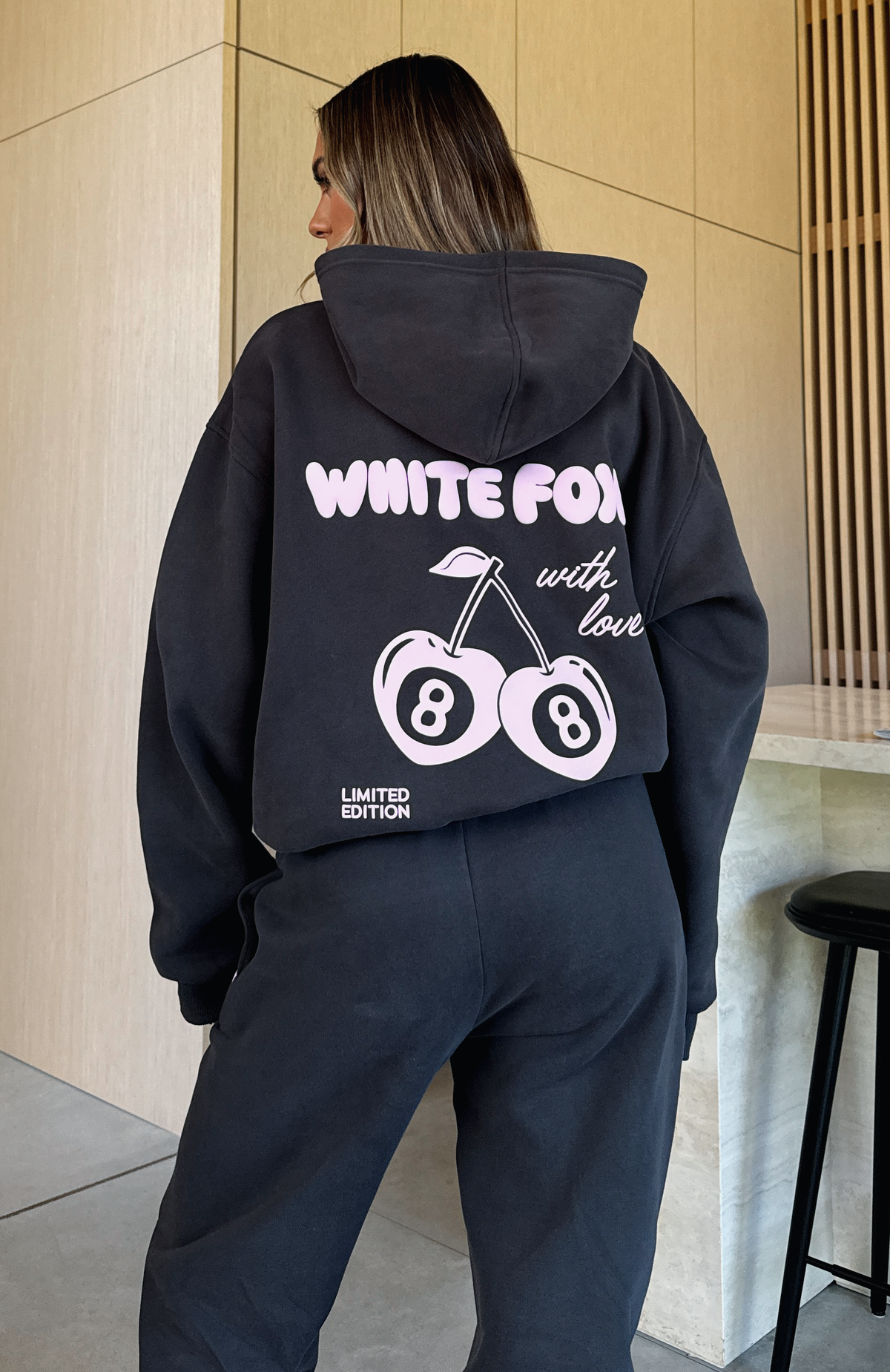 White Fox With Love In The Moment Oversized Hoodie Charcoal
