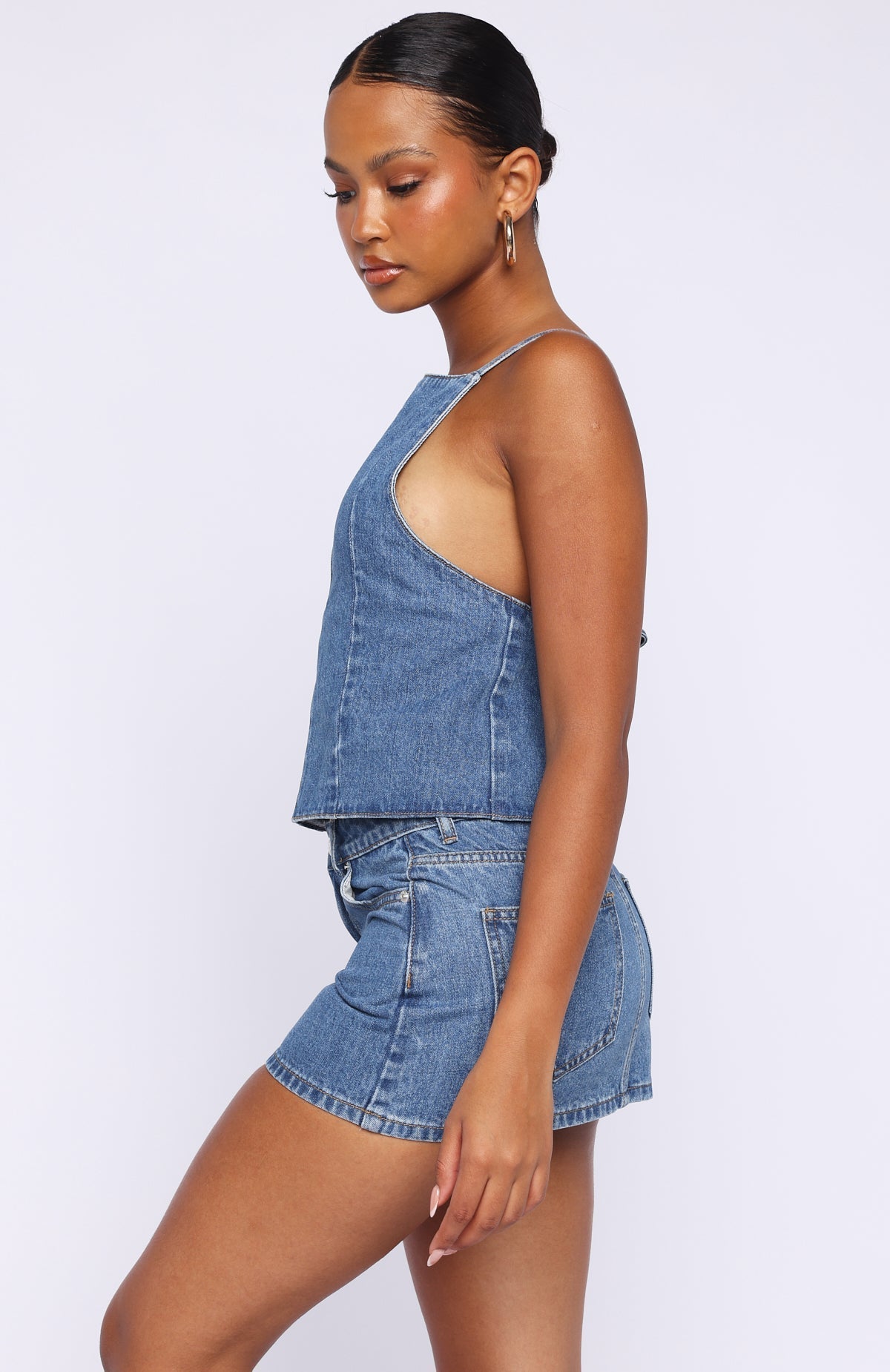 White Fox Happiness Is Key Mid Rise Denim Mini Skirt Admiral Blue