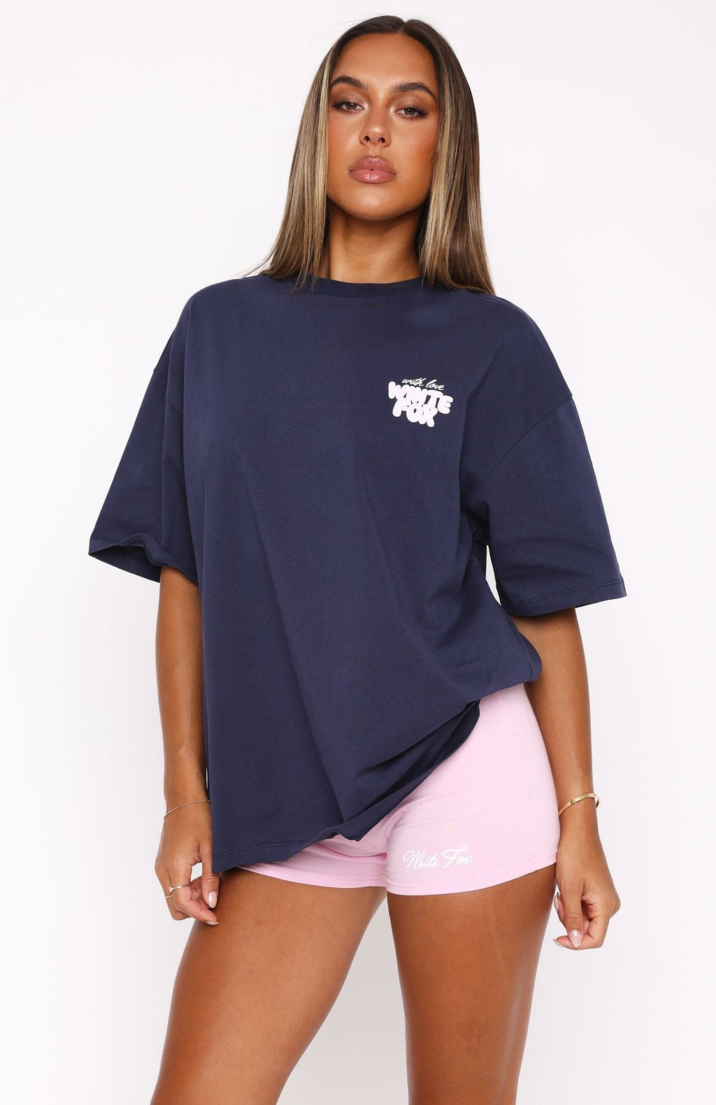White Fox With Love Always Oversized Tee Navy
