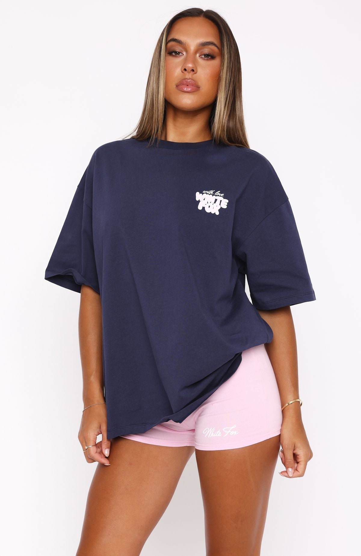 White Fox With Love Always Oversized Tee Navy