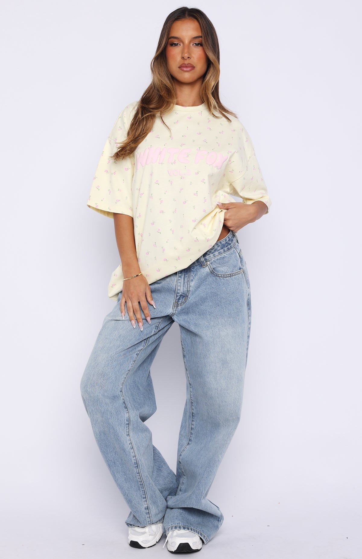 White Fox Offstage Printed Oversized Tee Lemon Ditsy