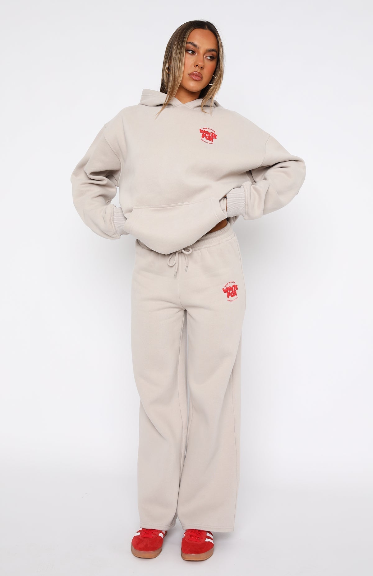 White Fox With Love For You Wide Leg Sweatpants Moon