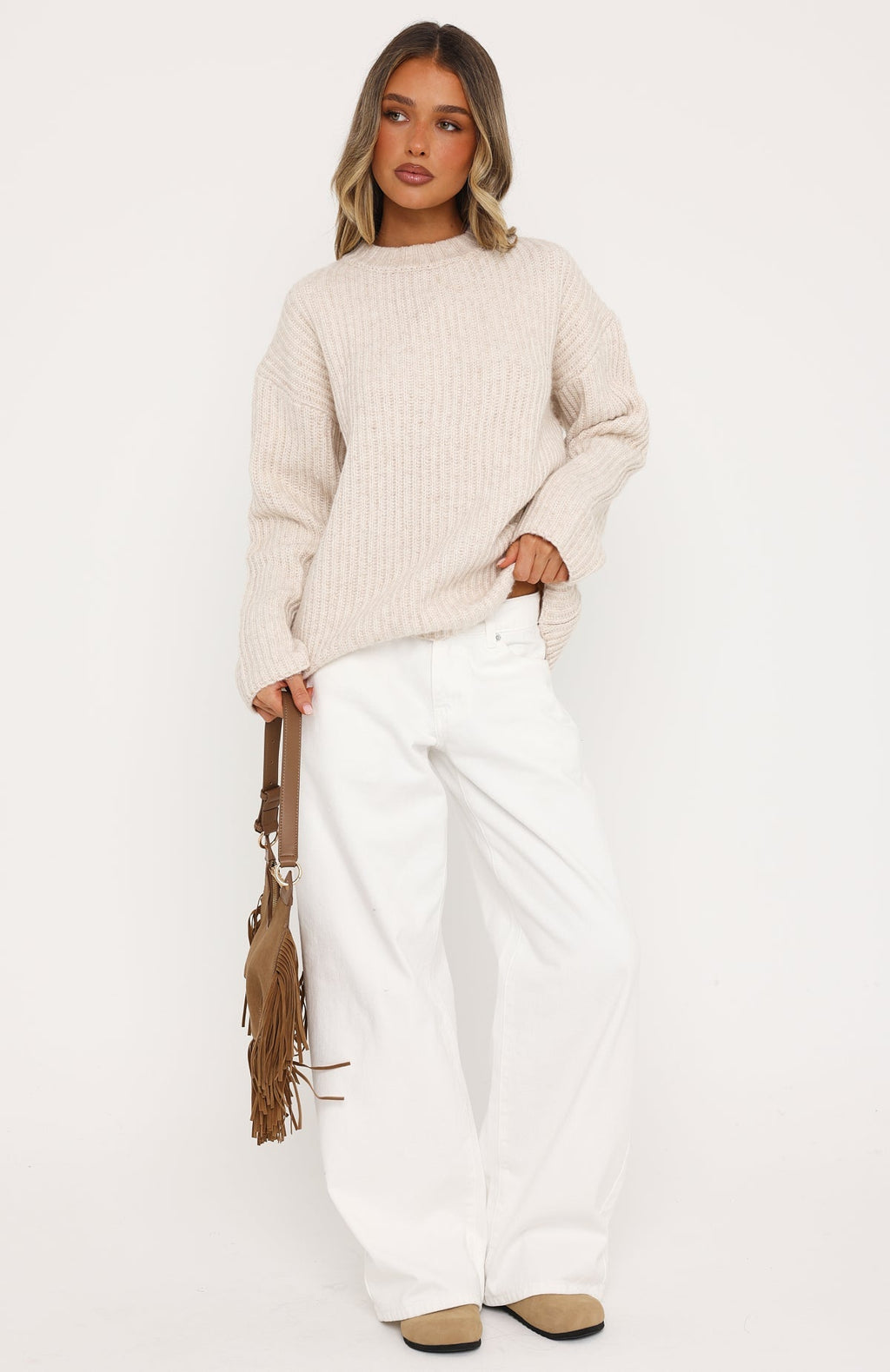 White Fox Lavinia Knit Sweater Oat Marle