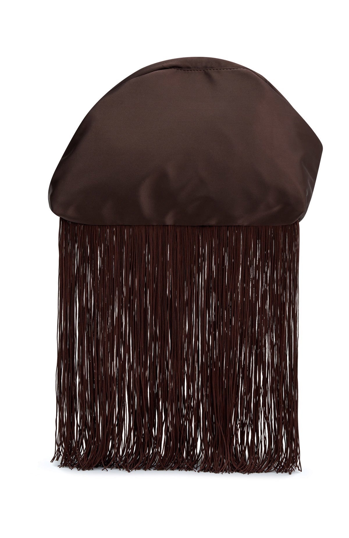 White Fox Xena Fringe Clutch Bag Dark Chocolate Satin