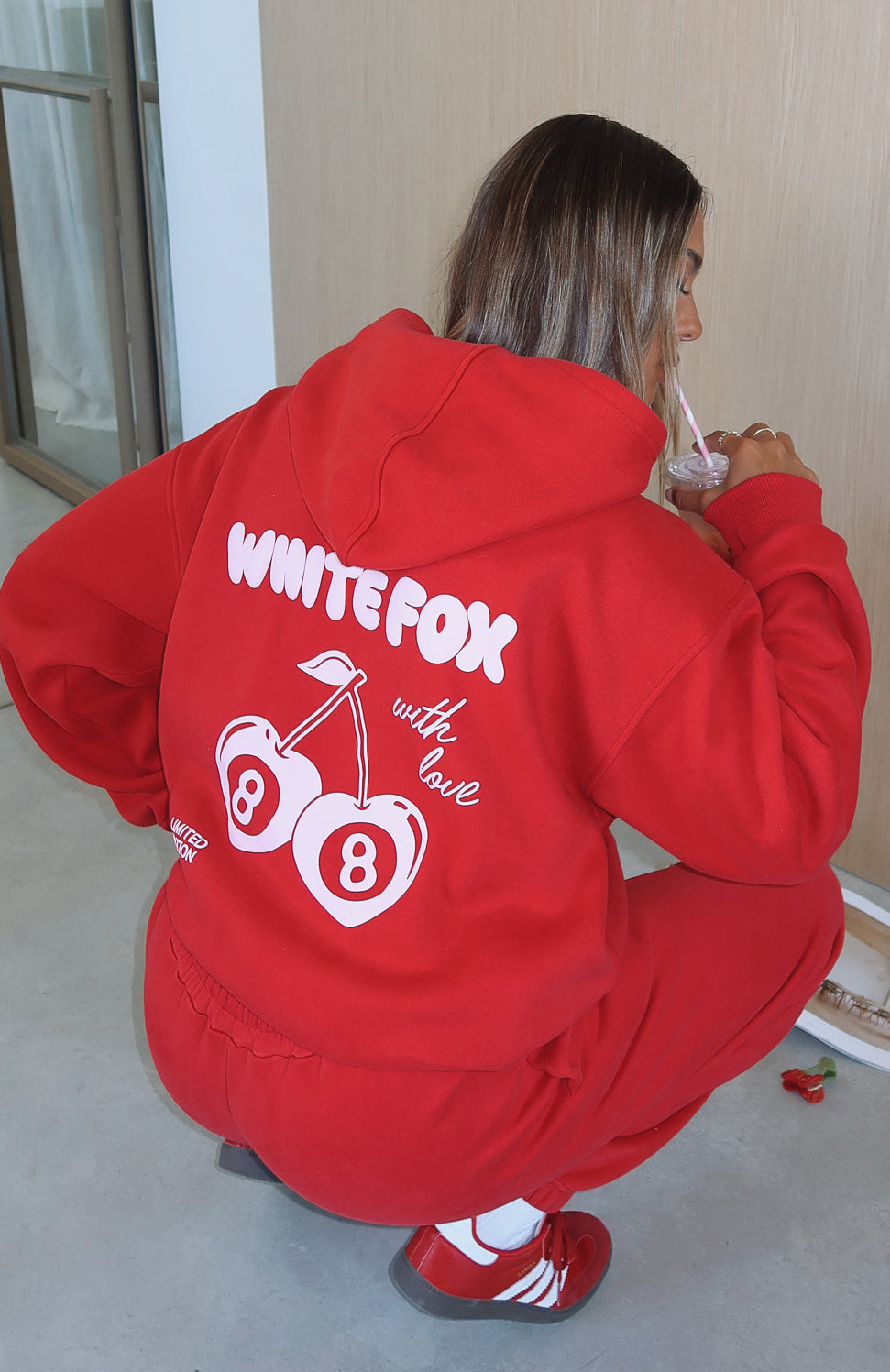White Fox With Love In The Moment Oversized Hoodie Red