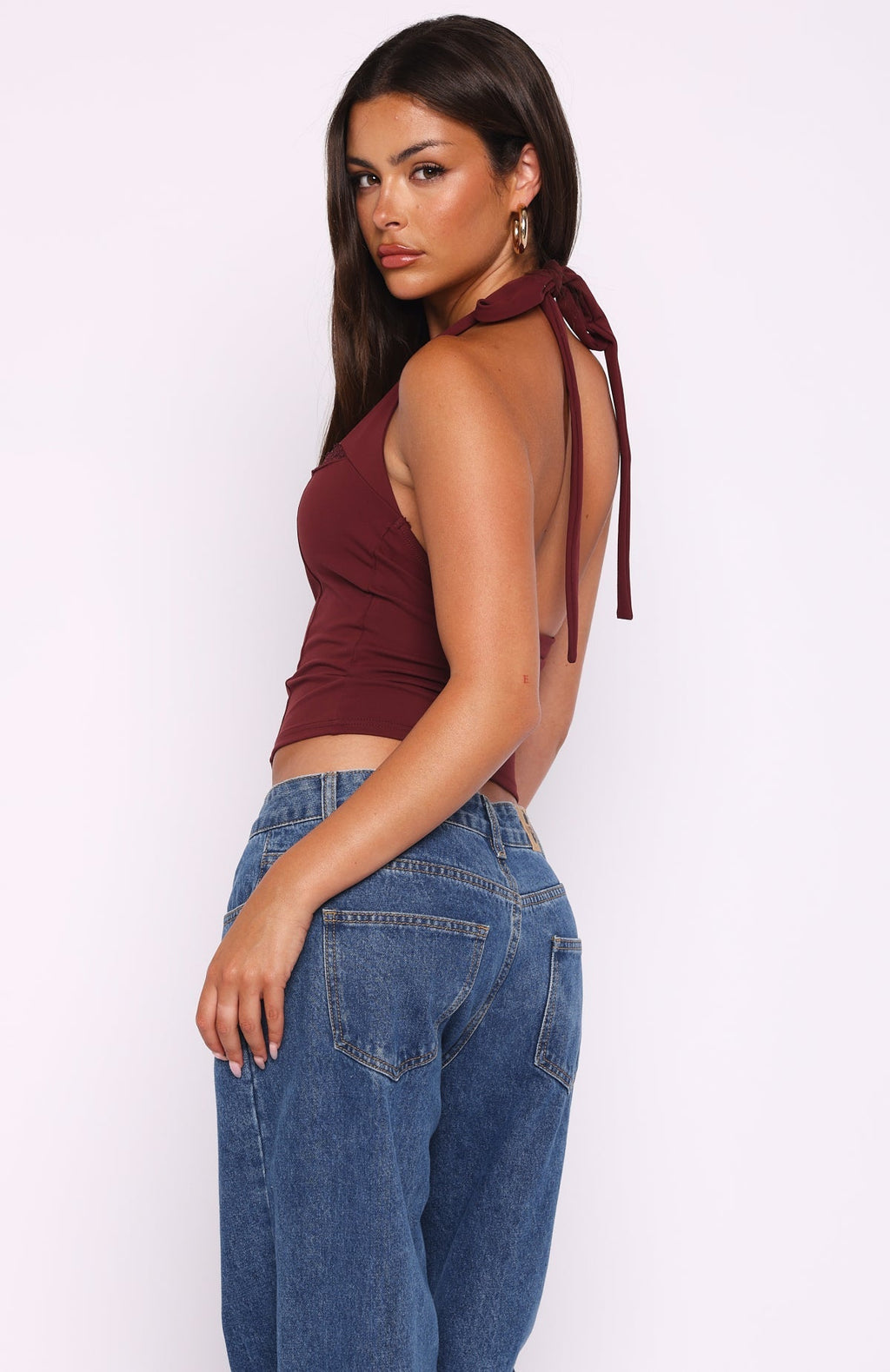 White Fox Good Feels Halter Top Burgundy