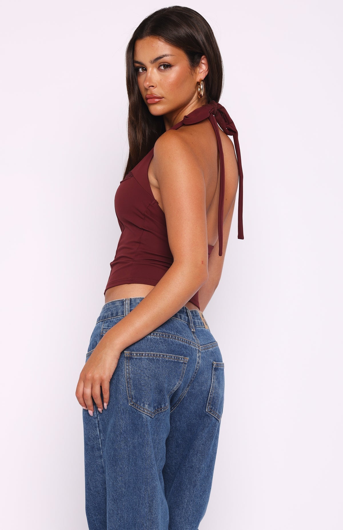 White Fox Good Feels Halter Top Burgundy