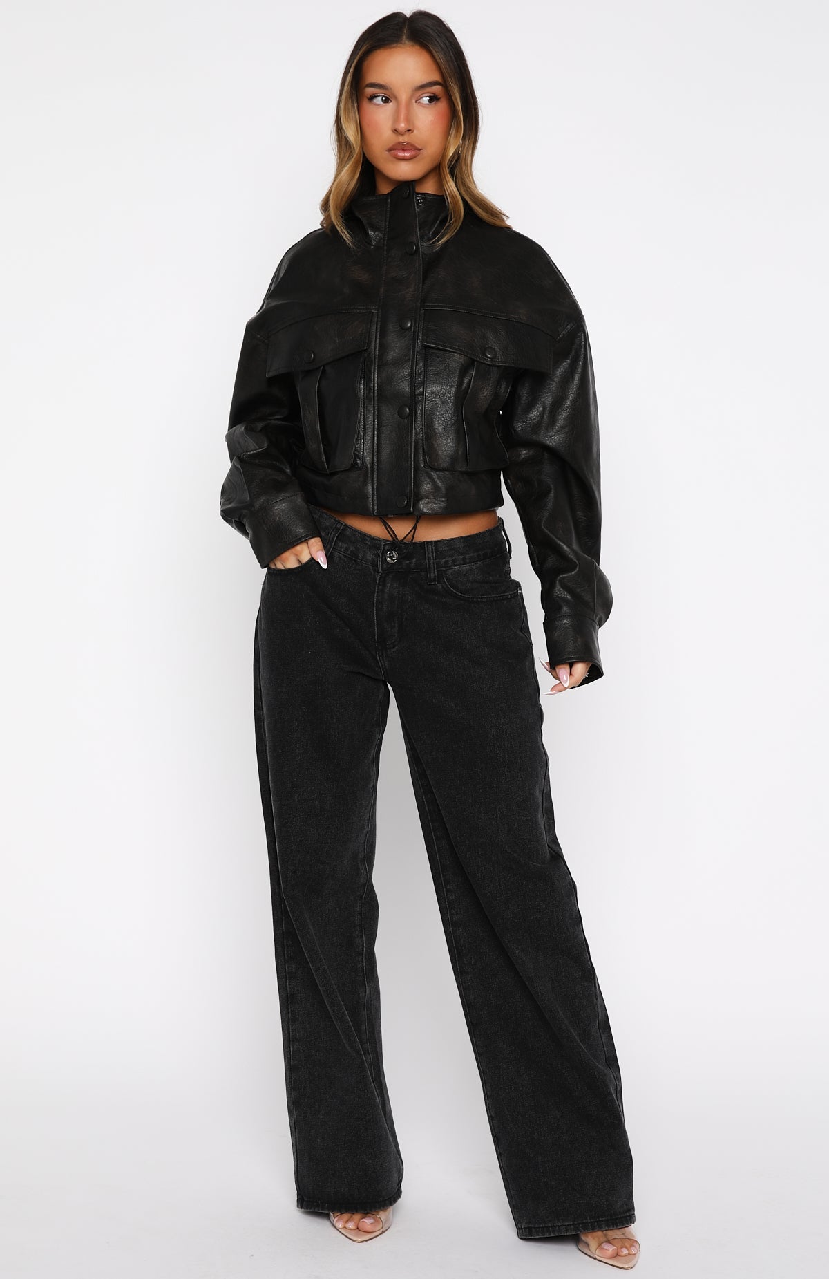 White Fox Changing Faces PU Jacket Black