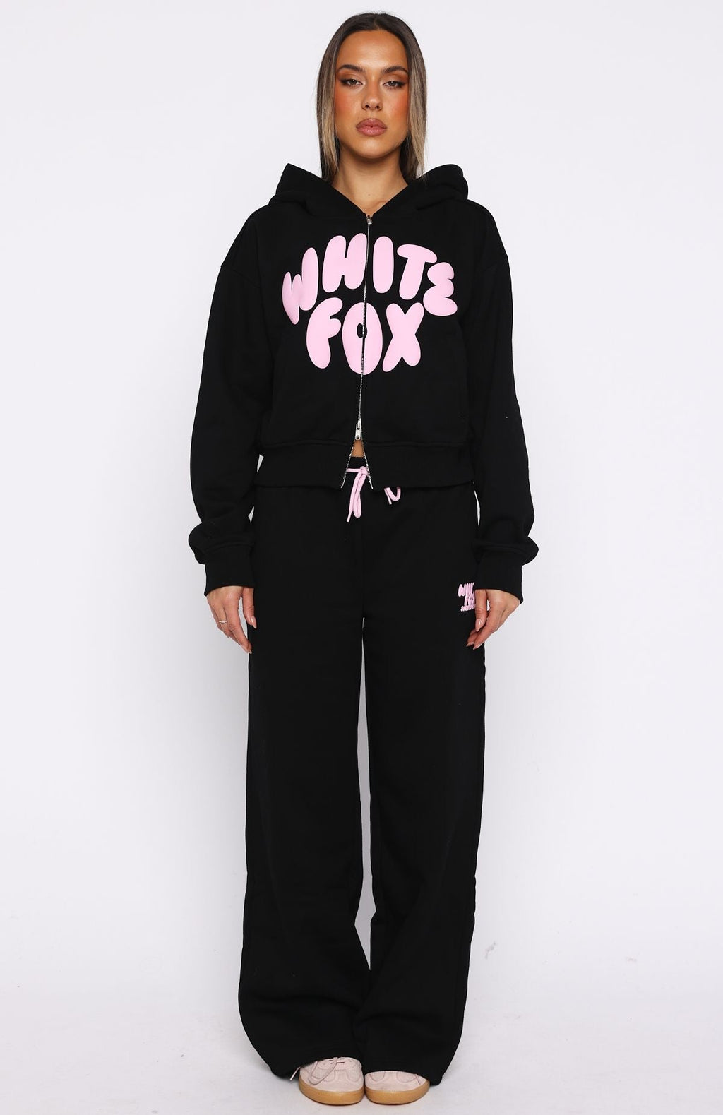 White Fox Club 14 Allie Boxy Zip Front Hoodie Black