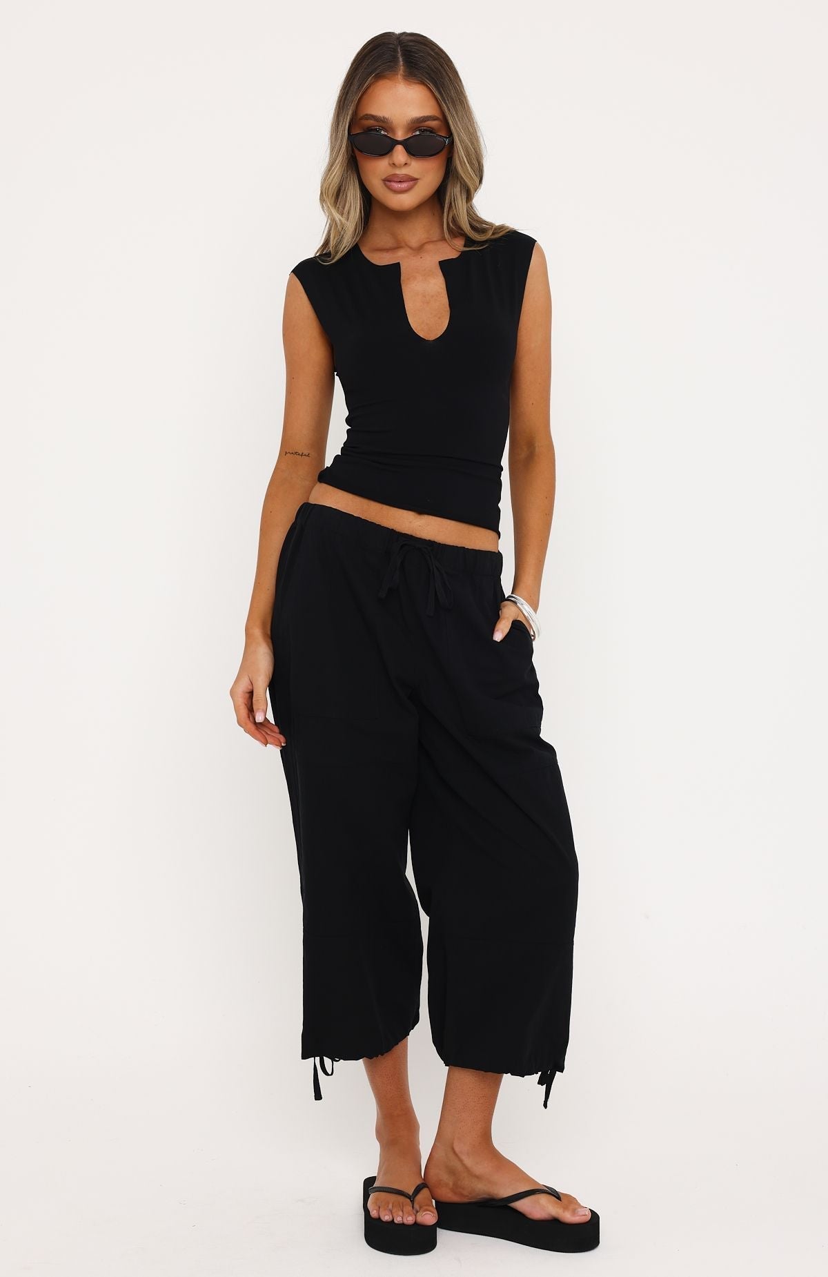 White Fox Date Me Capri Cargo Pants Black