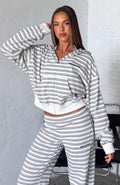White Fox Looking Back Boxy Zip Front Hoodie White Stripe
