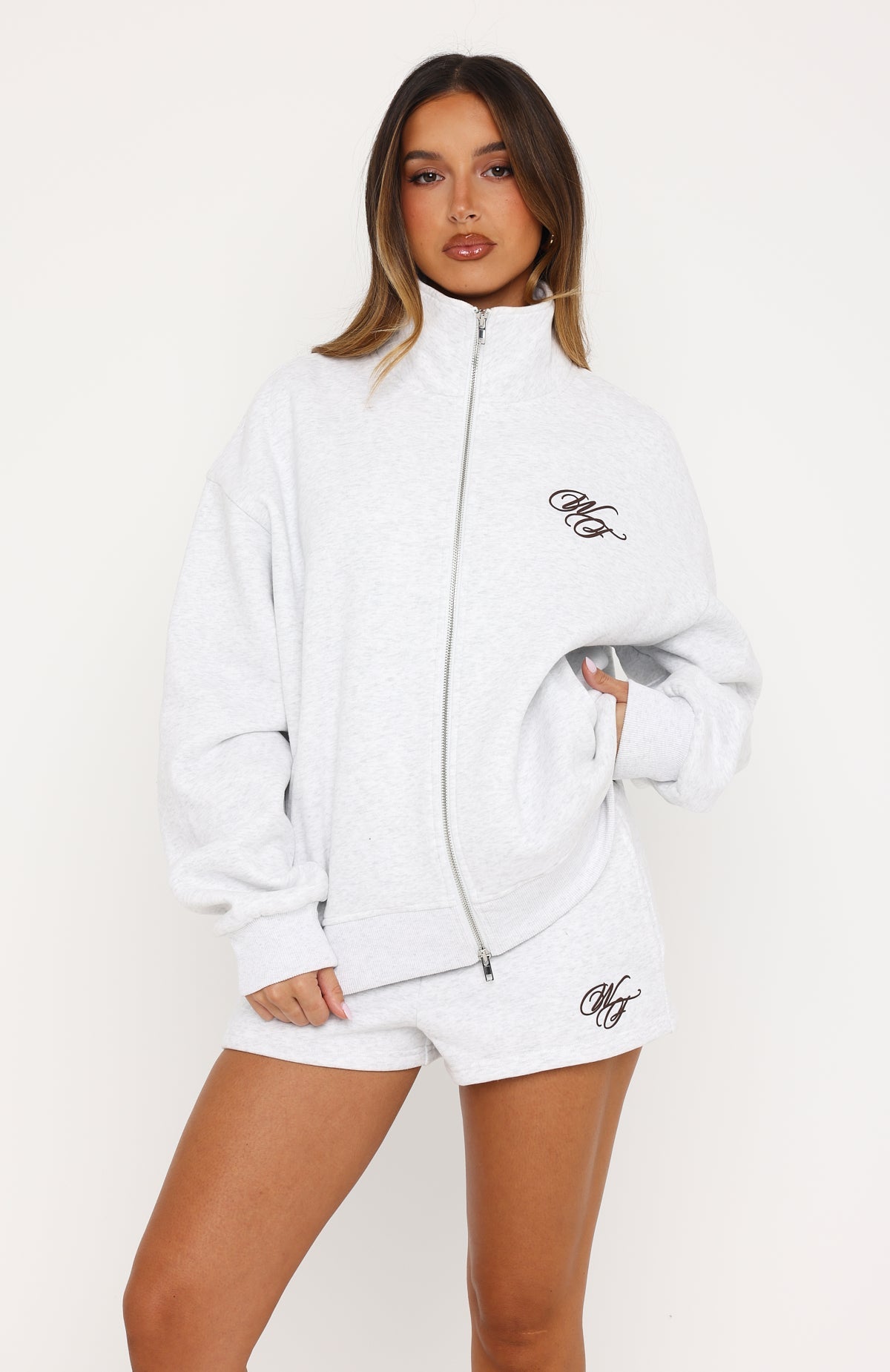 White Fox Studio 17 Raven Oversized Zip Jacket Grey Marle