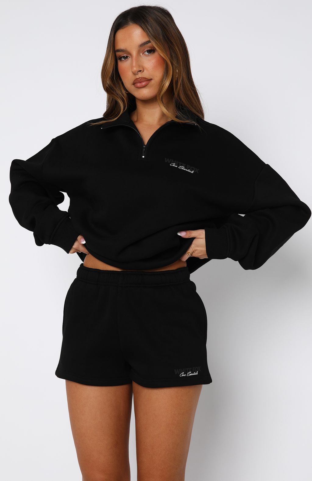 White Fox Core Essentials Lounge Shorts Black