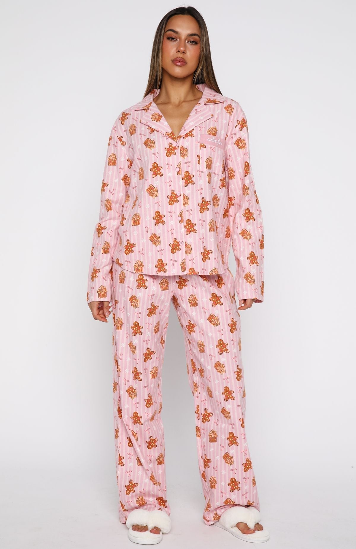 White Fox Dreamland Long Sleeve Pyjama Set Gingerbread Twist