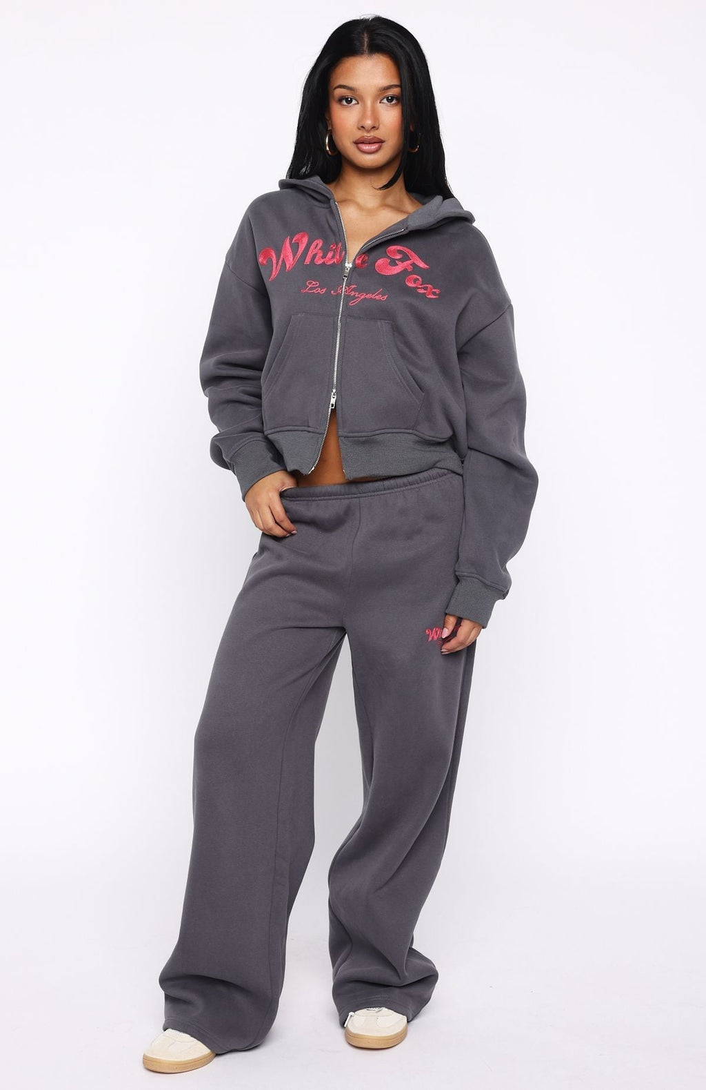 White Fox Through Thick And Thin Boxy Zip Front Hoodie Volcanic