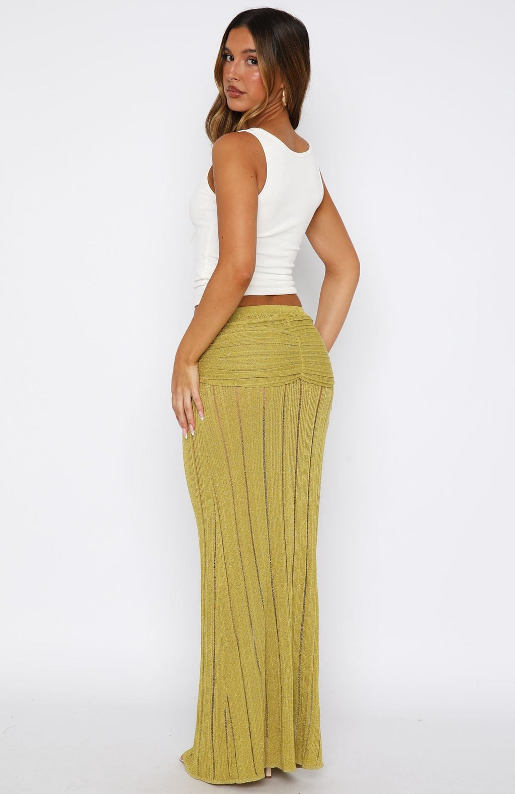 White Fox Out At Sea Knit Maxi Skirt Chartreuse