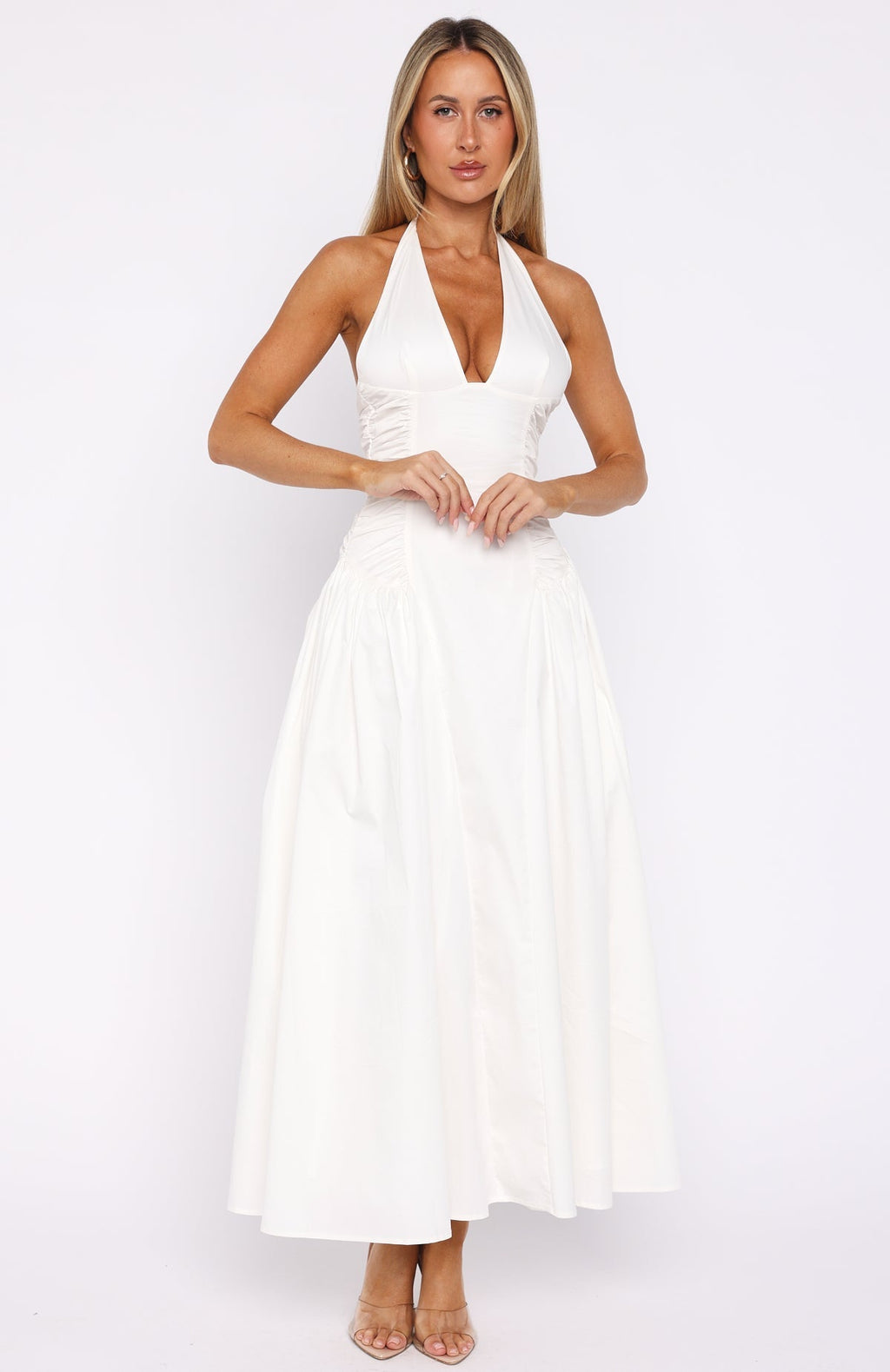 White Fox Tinsel Trouble Halter Midi Dress White