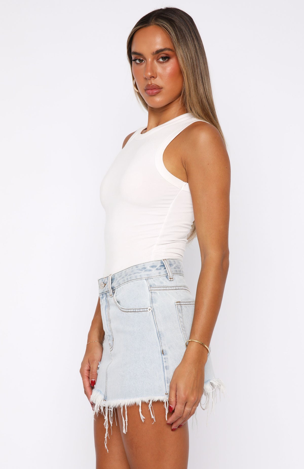 White Fox Amelia Denim Mini Skirt Glacier Blue Wash