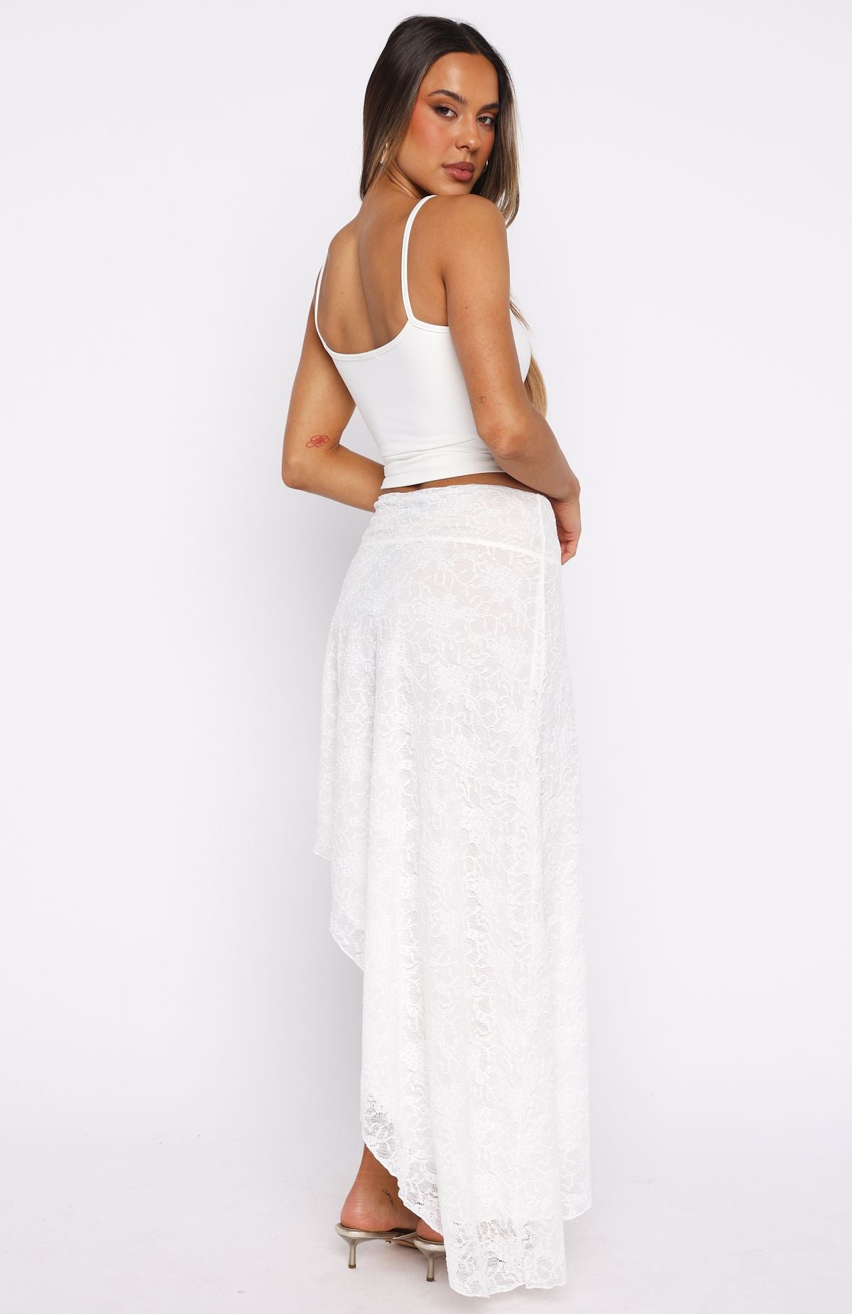 White Fox Dancing On My Own Lace Midi Skirt White