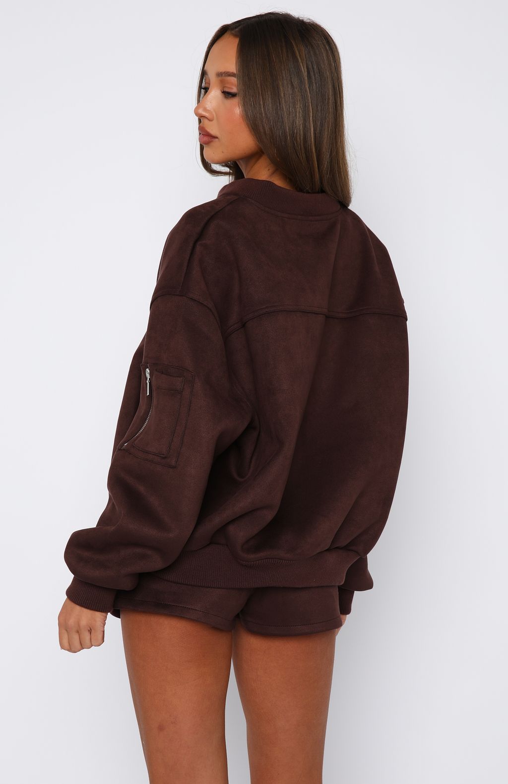 White Fox Confidence Level Suede Jacket Chocolate