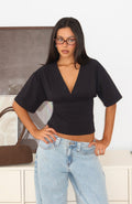 White Fox All On The Line V Neck Short Sleeve Top Black