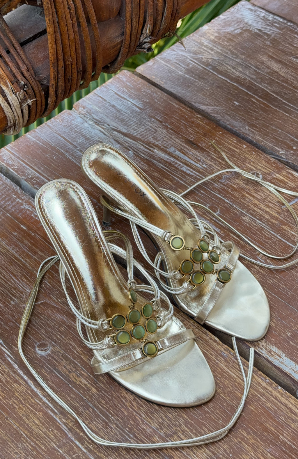 White Fox Giana Beaded Wrap Heels Champagne/Lime