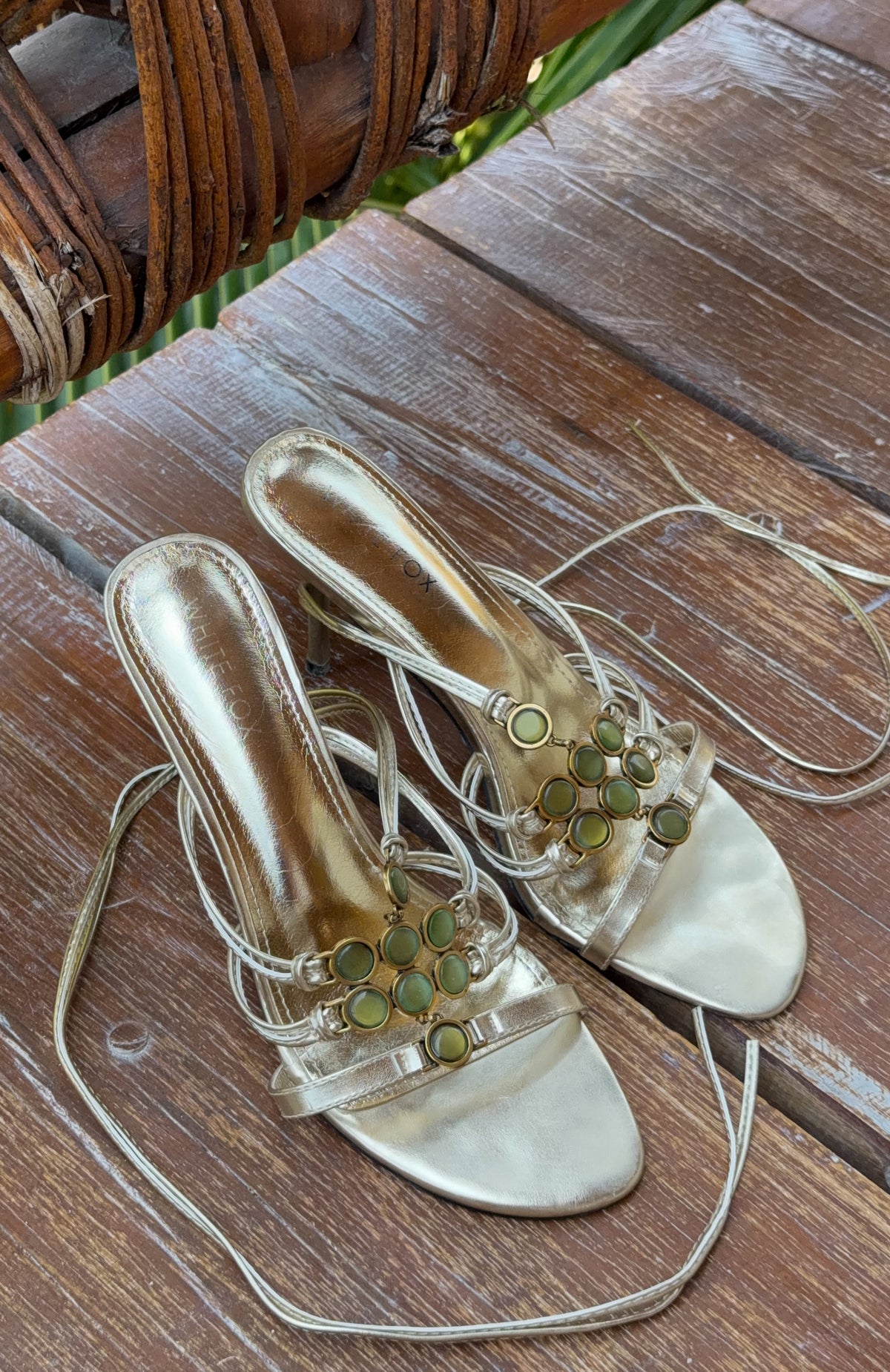 White Fox Giana Beaded Wrap Heels Champagne/Lime