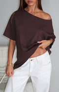 White Fox Give Me Options Off Shoulder Tee Chocolate