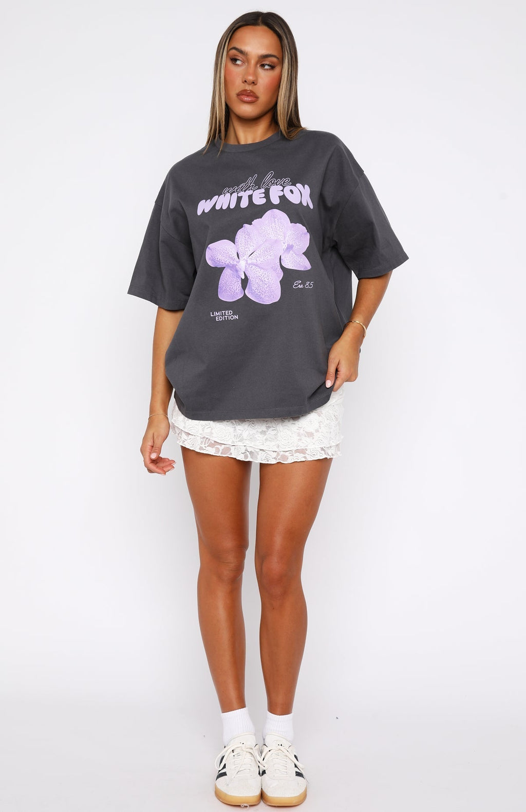 White Fox With Love Forever Oversized Tee Volcanic