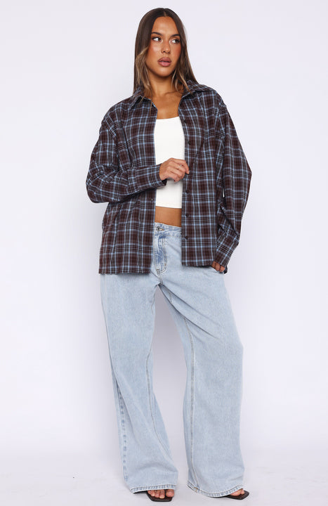 White Fox Might Be Time Button Up Shirt Blue/Chocolate