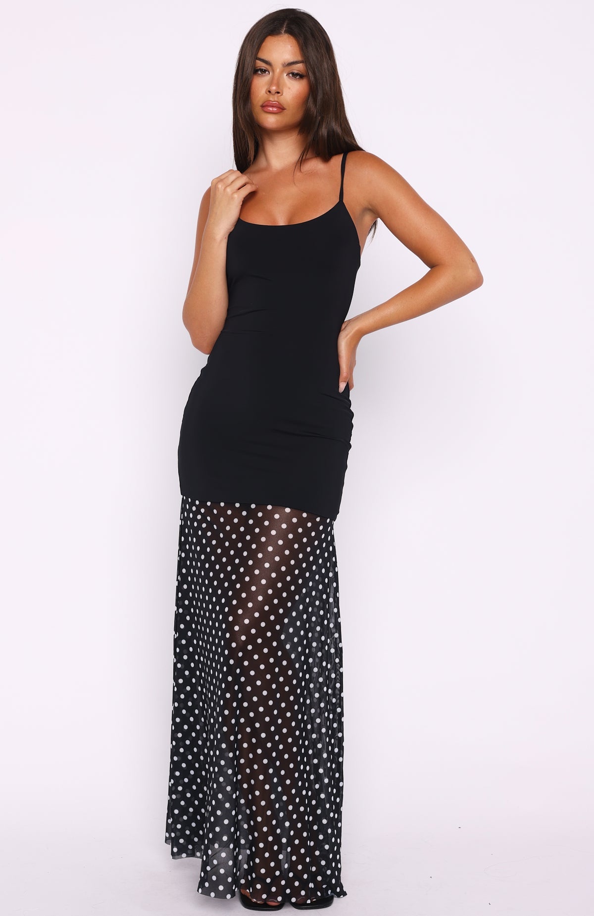 White Fox VIP Access Maxi Dress Black/White Polka Dot
