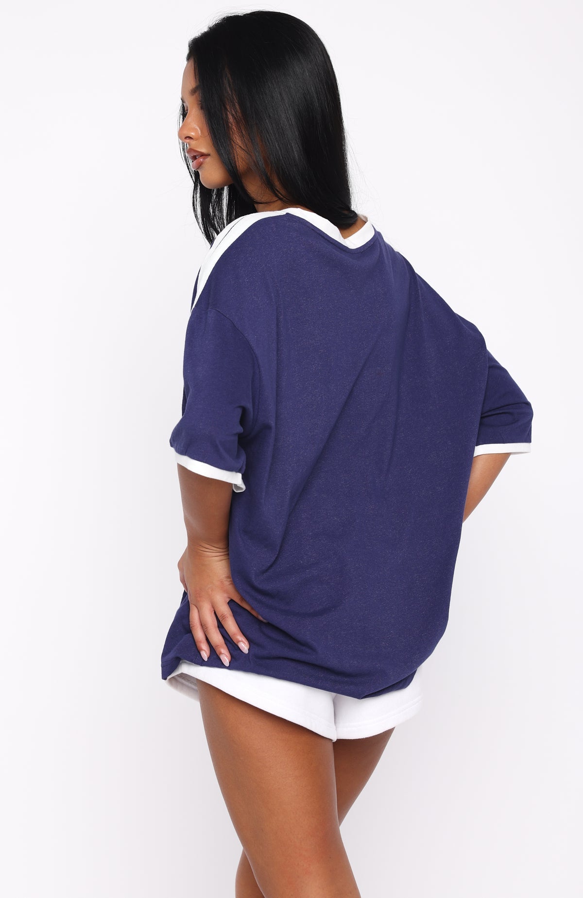 White Fox Life Goals Oversized Sports Tee Navy