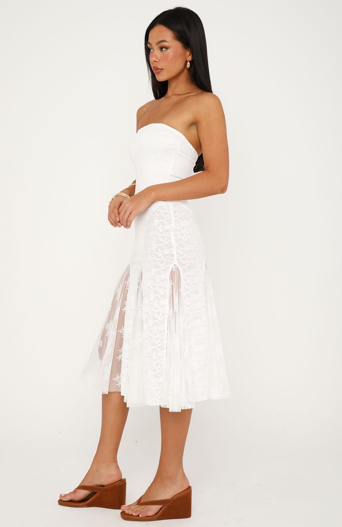 White Fox Delicate Habit Strapless Midi Dress White