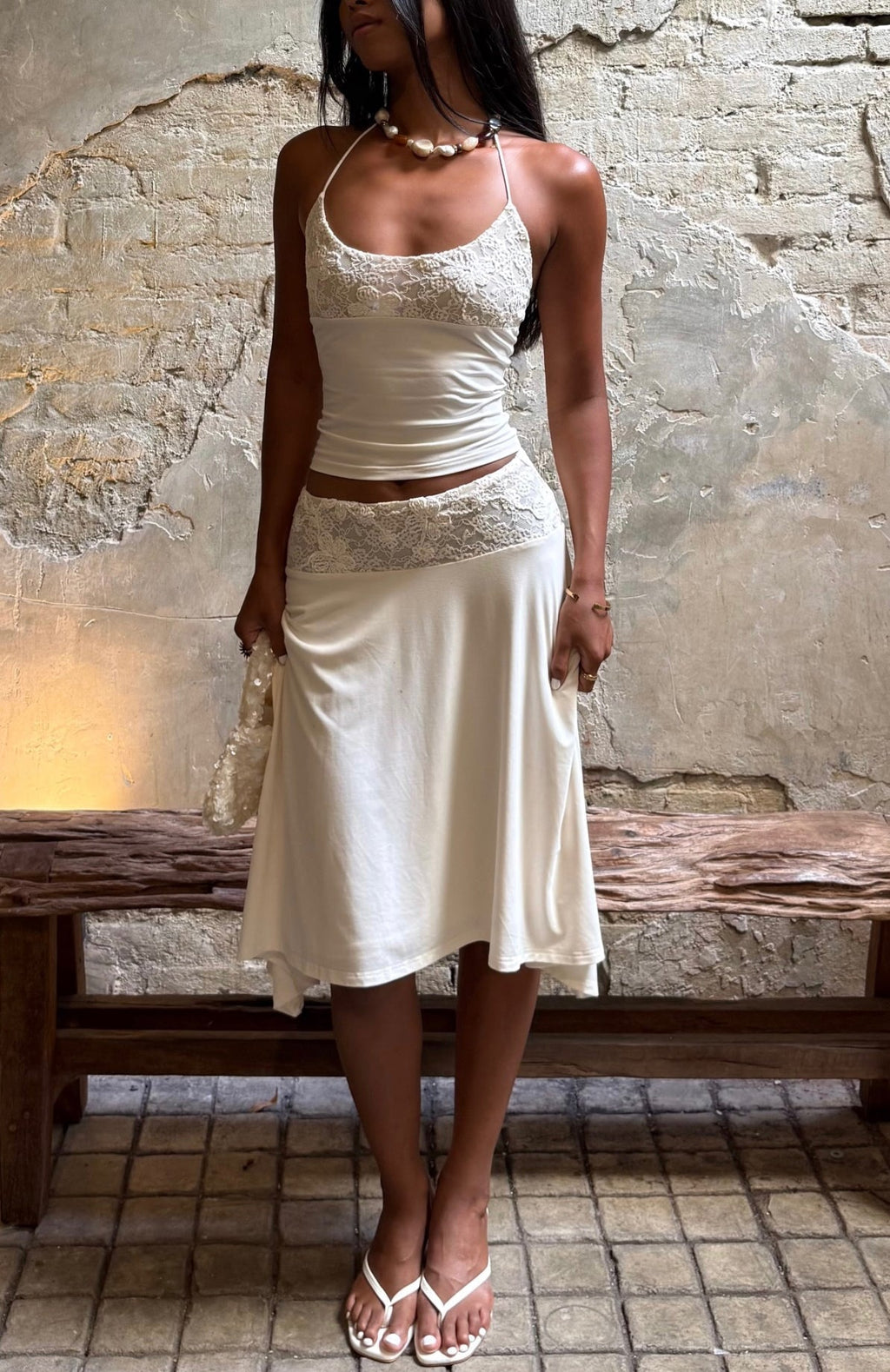 White Fox Cool Chaos Midi Skirt Off White