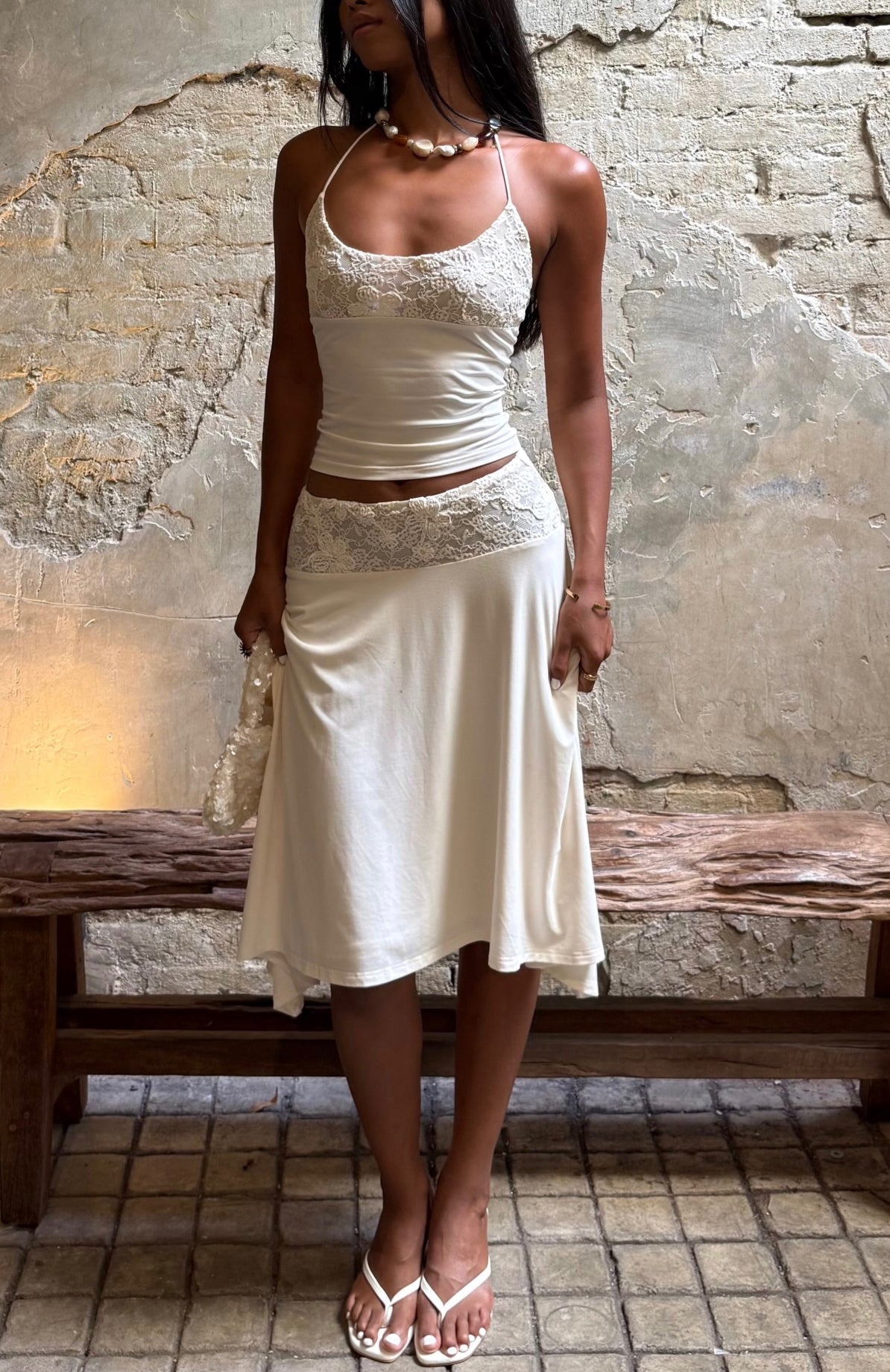 White Fox Cool Chaos Midi Skirt Off White